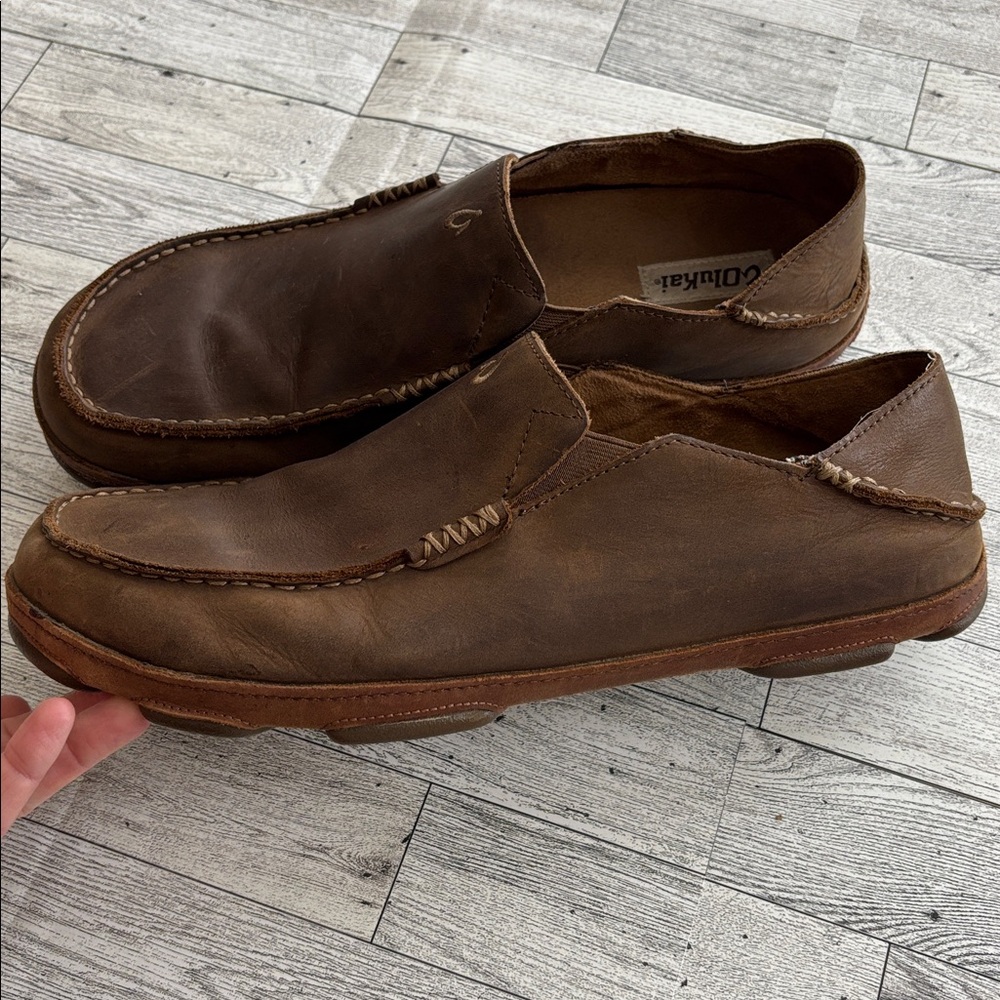 OluKai Moloa‎ Men’s 13 Nubuck Slip-on Loafers Shoes Wood Dk Java Brown - Picture 2 of 10